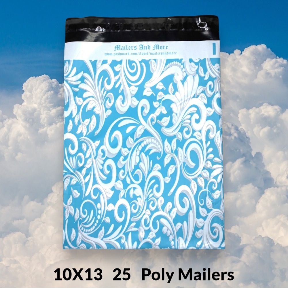 ( Quantity 25 10x13 ) Blue and White Swirl Poly Mailers Bag Shipping Envelope